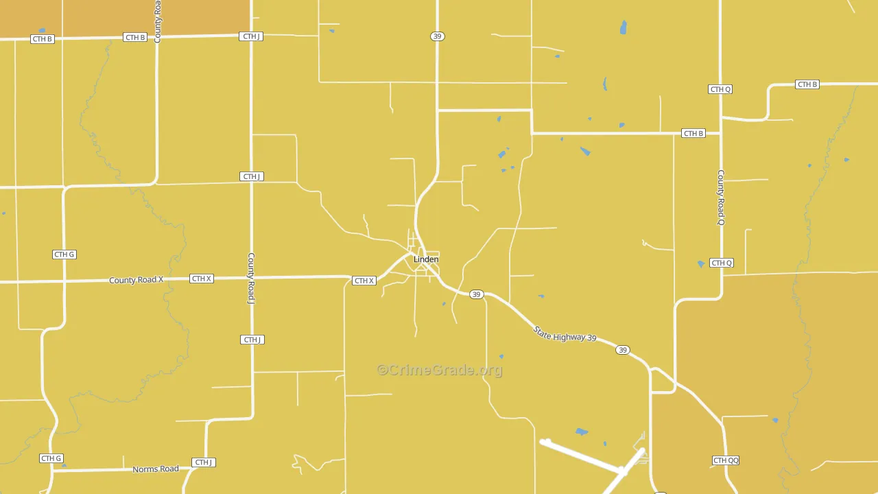 Linden, WI Map of Vehicle Theft Rates