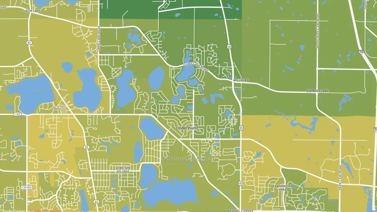 Lindenhurst, IL Map of Vehicle Theft Rates