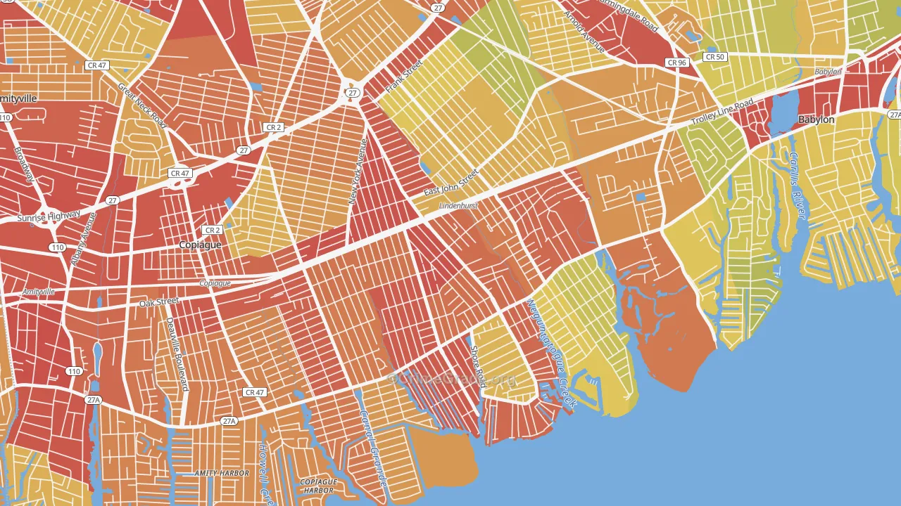 Lindenhurst, NY Map of Vehicle Theft Rates