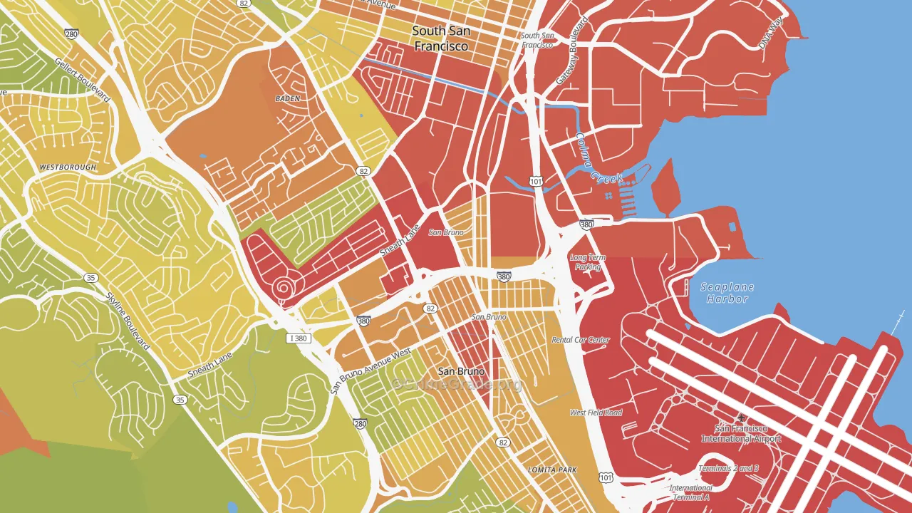 Lindenville, South San Francisco, CA Map of Vehicle Theft Rates