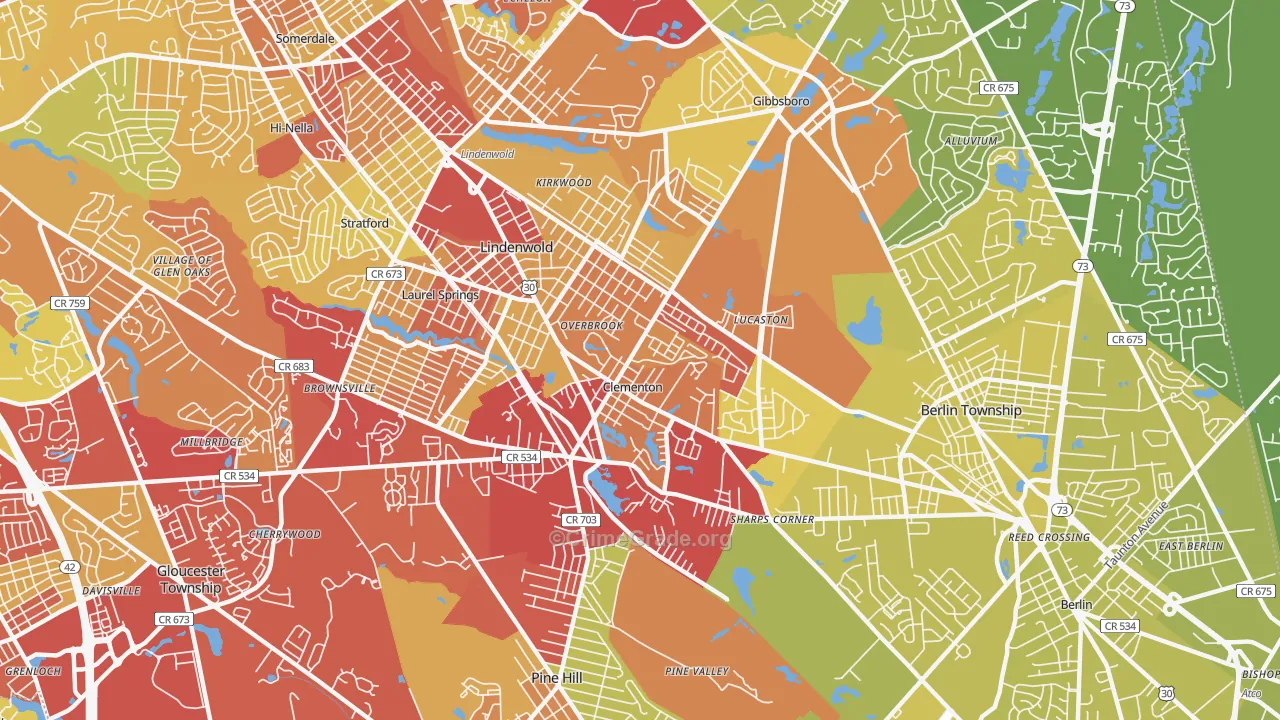 Lindenwold, NJ Map of Vehicle Theft Rates