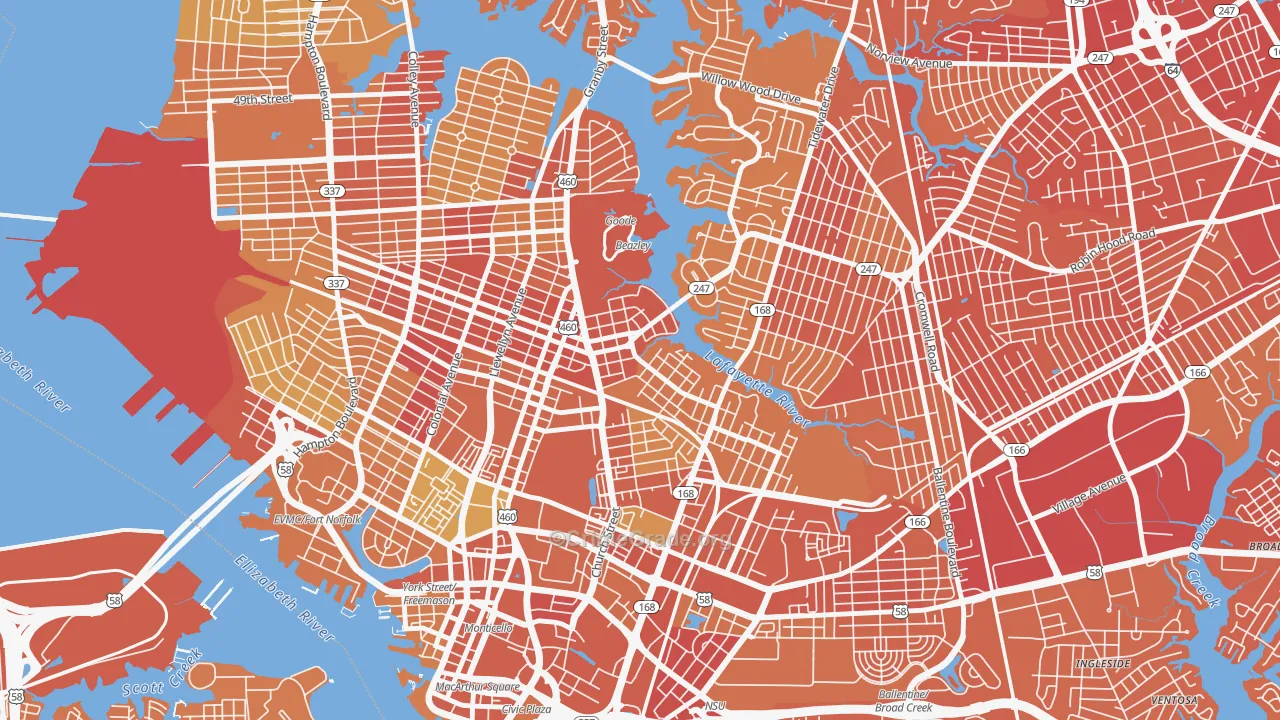 Lindenwood, Norfolk, VA Map of Vehicle Theft Rates