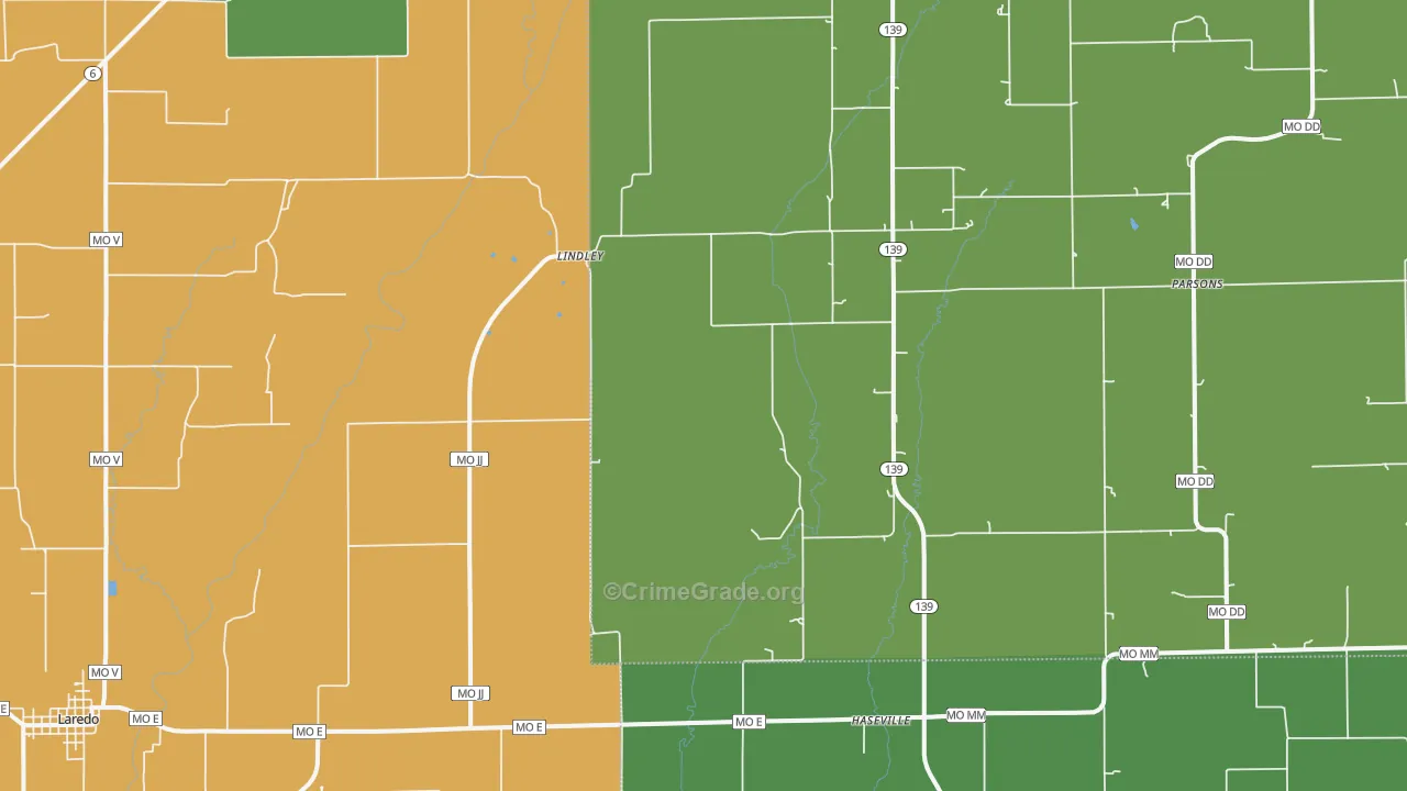 Lindley, MO Map of Vehicle Theft Rates