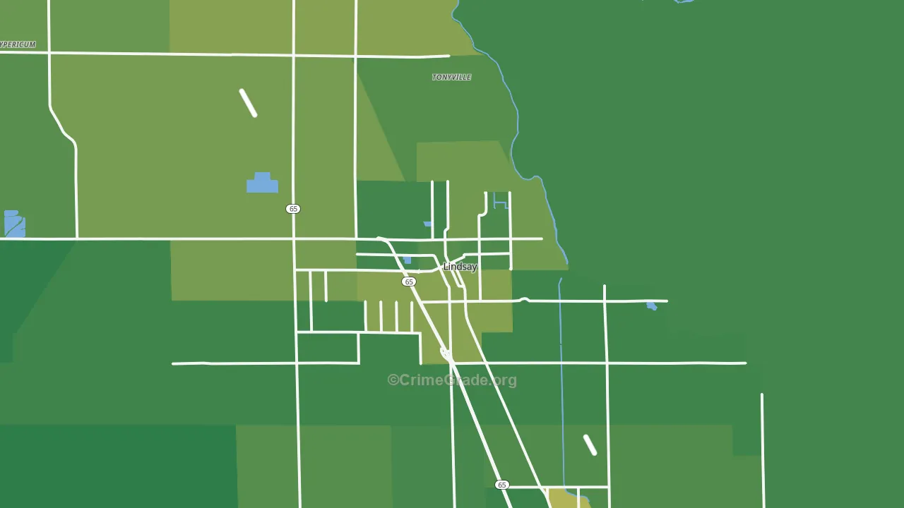 Lindsay, CA Map of Vehicle Theft Rates