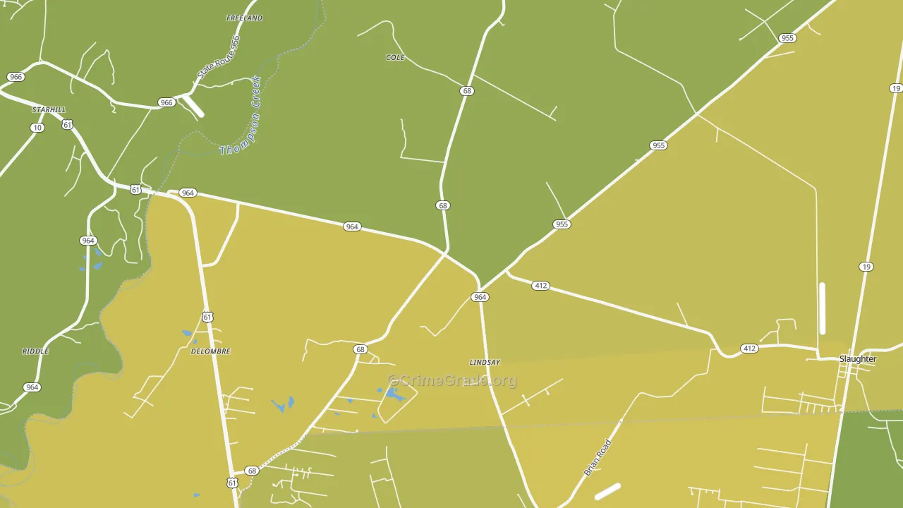 Lindsay, LA Map of Vehicle Theft Rates