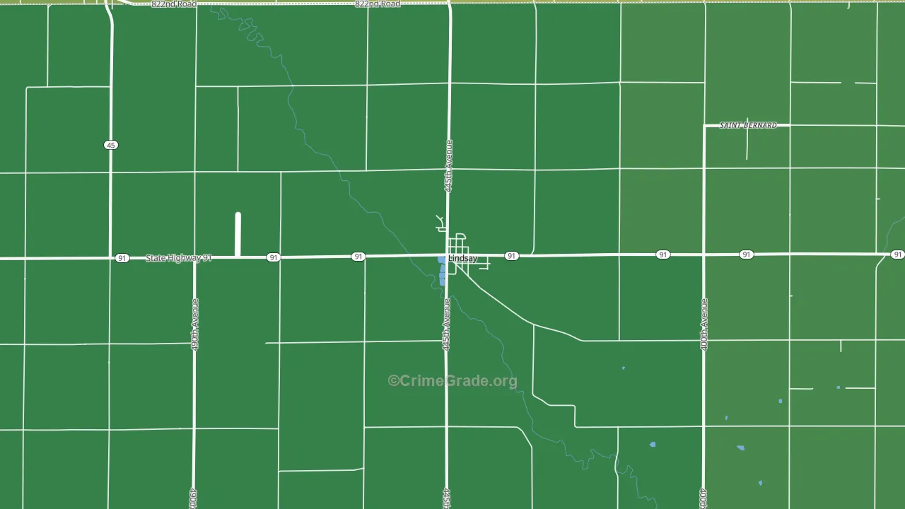 Lindsay, NE Map of Vehicle Theft Rates