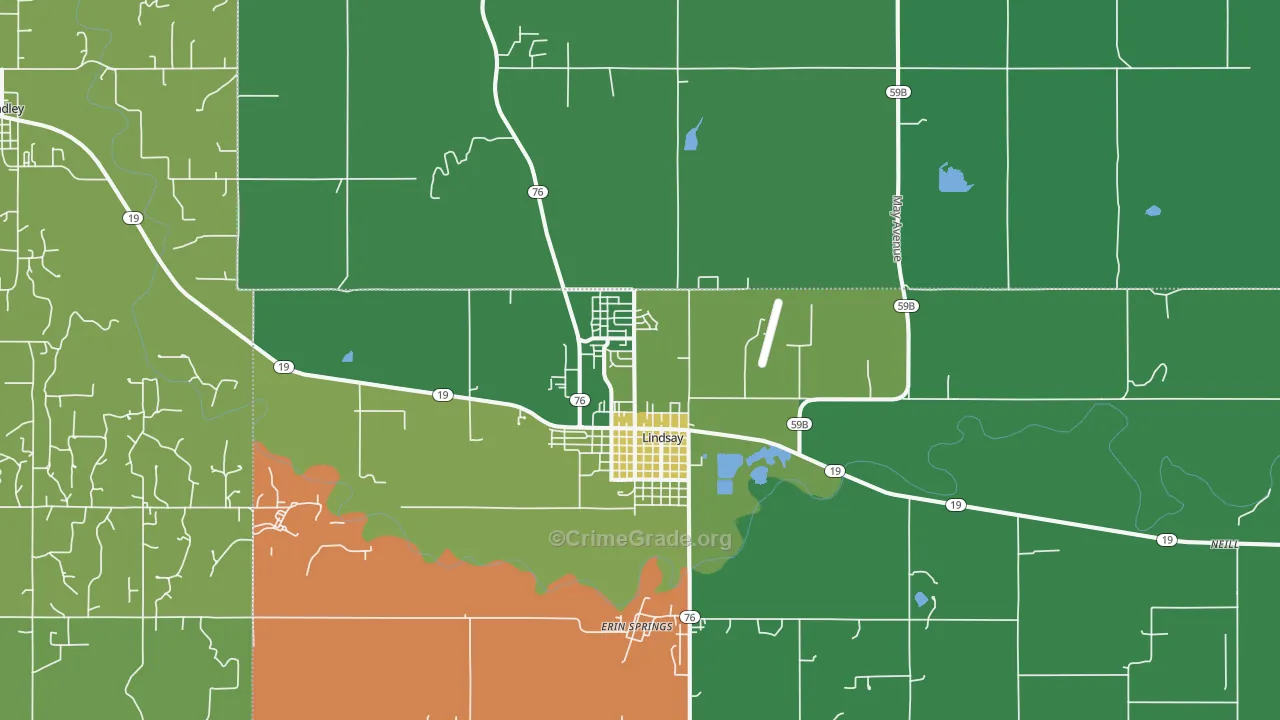 Lindsay, OK Map of Vehicle Theft Rates