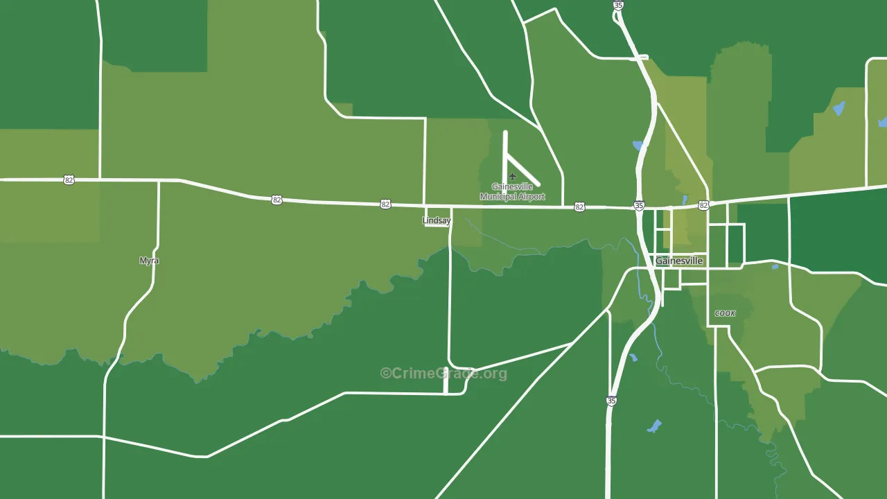 Lindsay, TX Map of Vehicle Theft Rates
