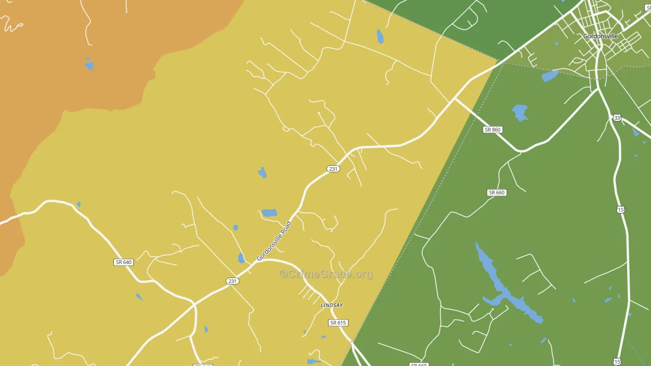 Lindsay, VA Map of Vehicle Theft Rates