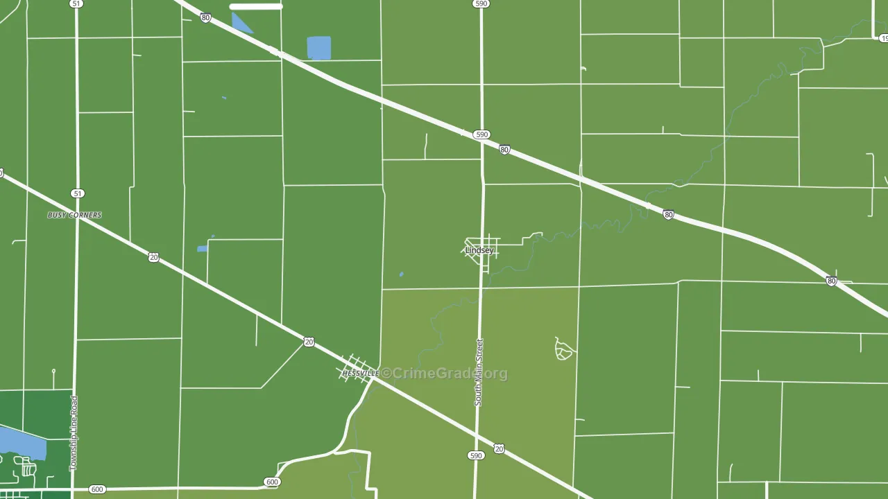 Lindsey, OH Map of Vehicle Theft Rates