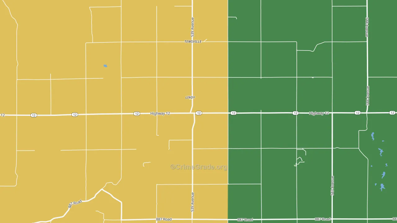 Lindy, NE Map of Vehicle Theft Rates