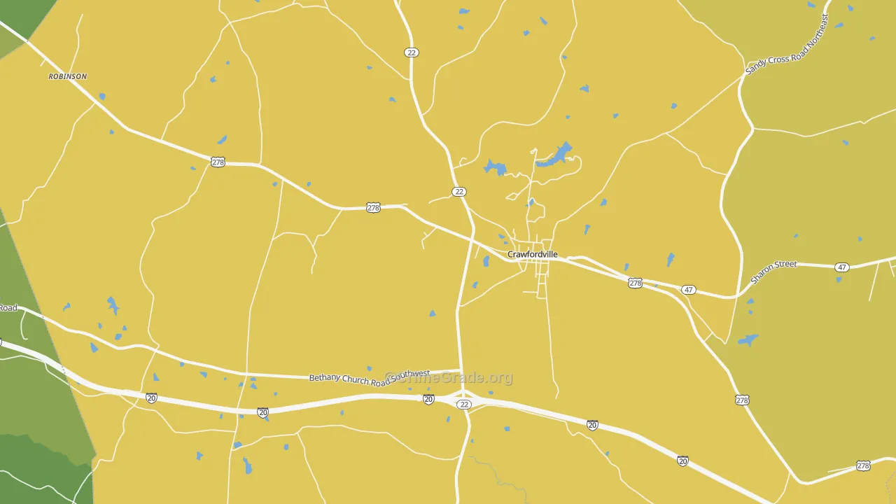 Linesville, GA Map of Vehicle Theft Rates