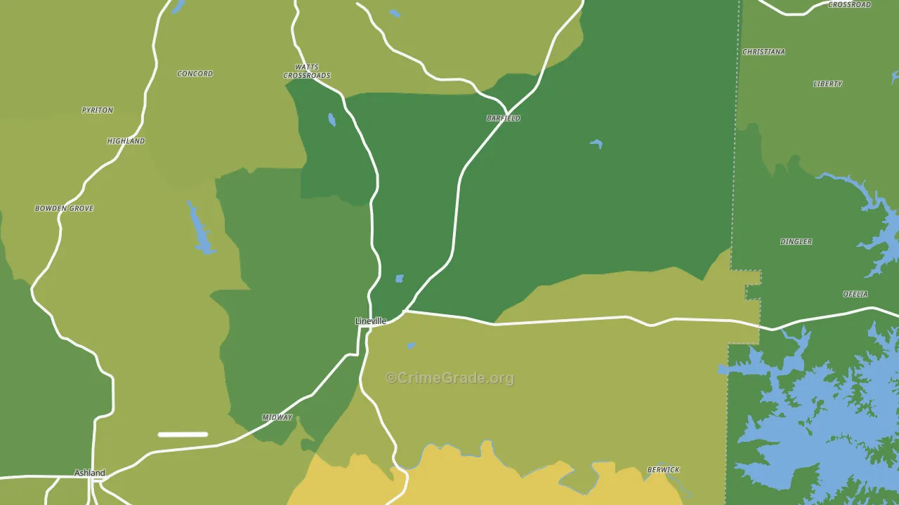 Lineville, AL Map of Vehicle Theft Rates