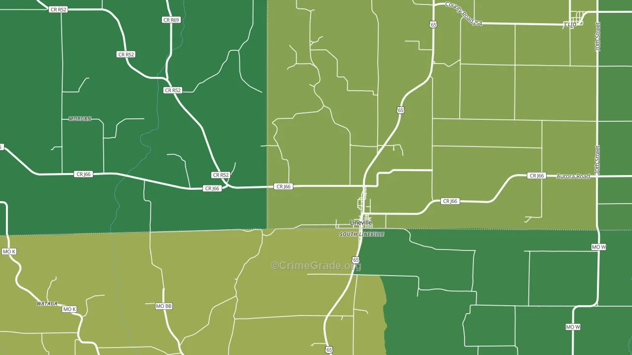 Lineville, IA Map of Vehicle Theft Rates