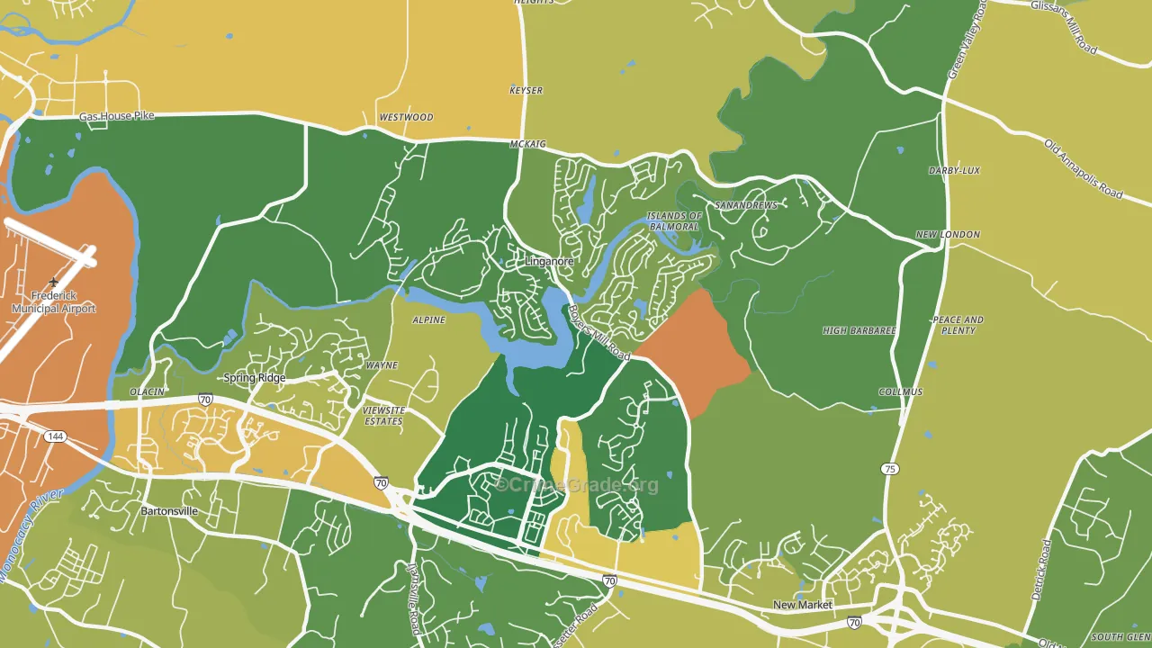 Linganore, MD Map of Vehicle Theft Rates