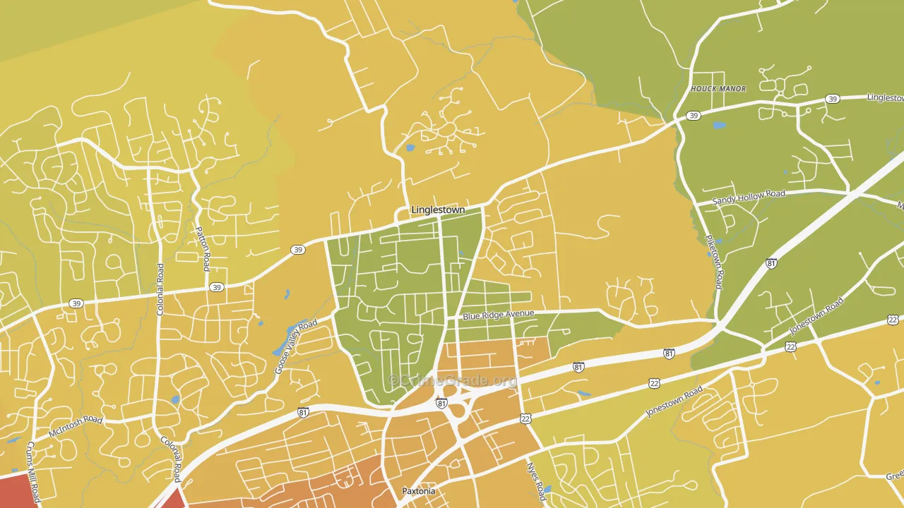 Linglestown, PA Map of Vehicle Theft Rates