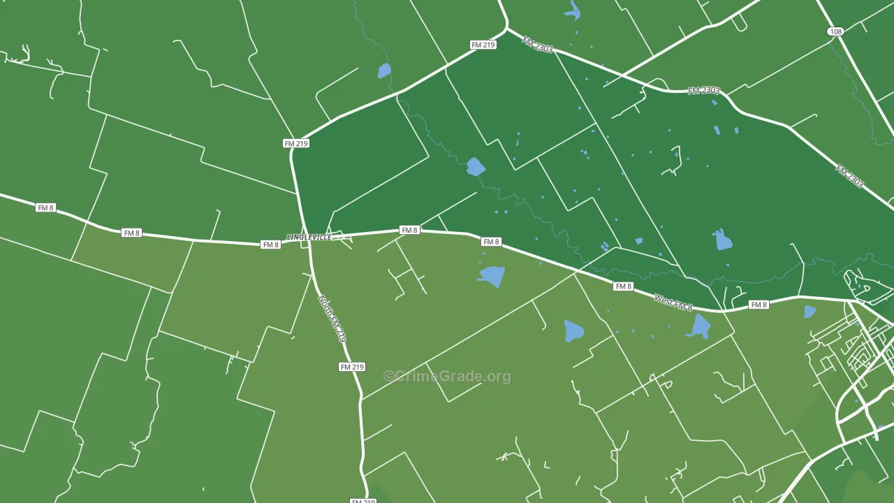 Lingleville, TX Map of Vehicle Theft Rates