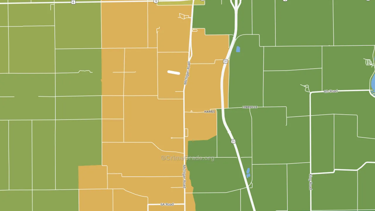 Linkville, IN Map of Vehicle Theft Rates