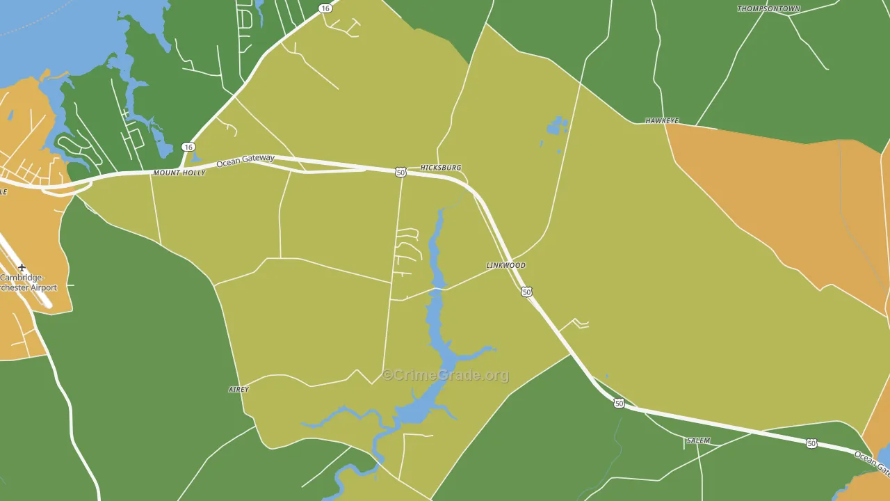 Linkwood, MD Map of Vehicle Theft Rates