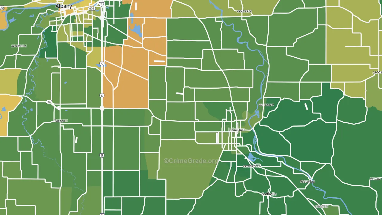 Linn County, OR Map of Vehicle Theft Rates