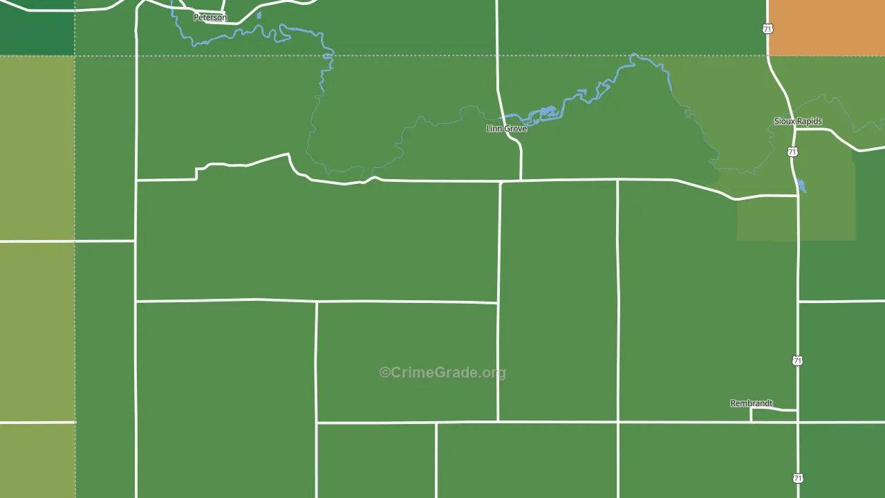 Linn Grove, IA Map of Vehicle Theft Rates