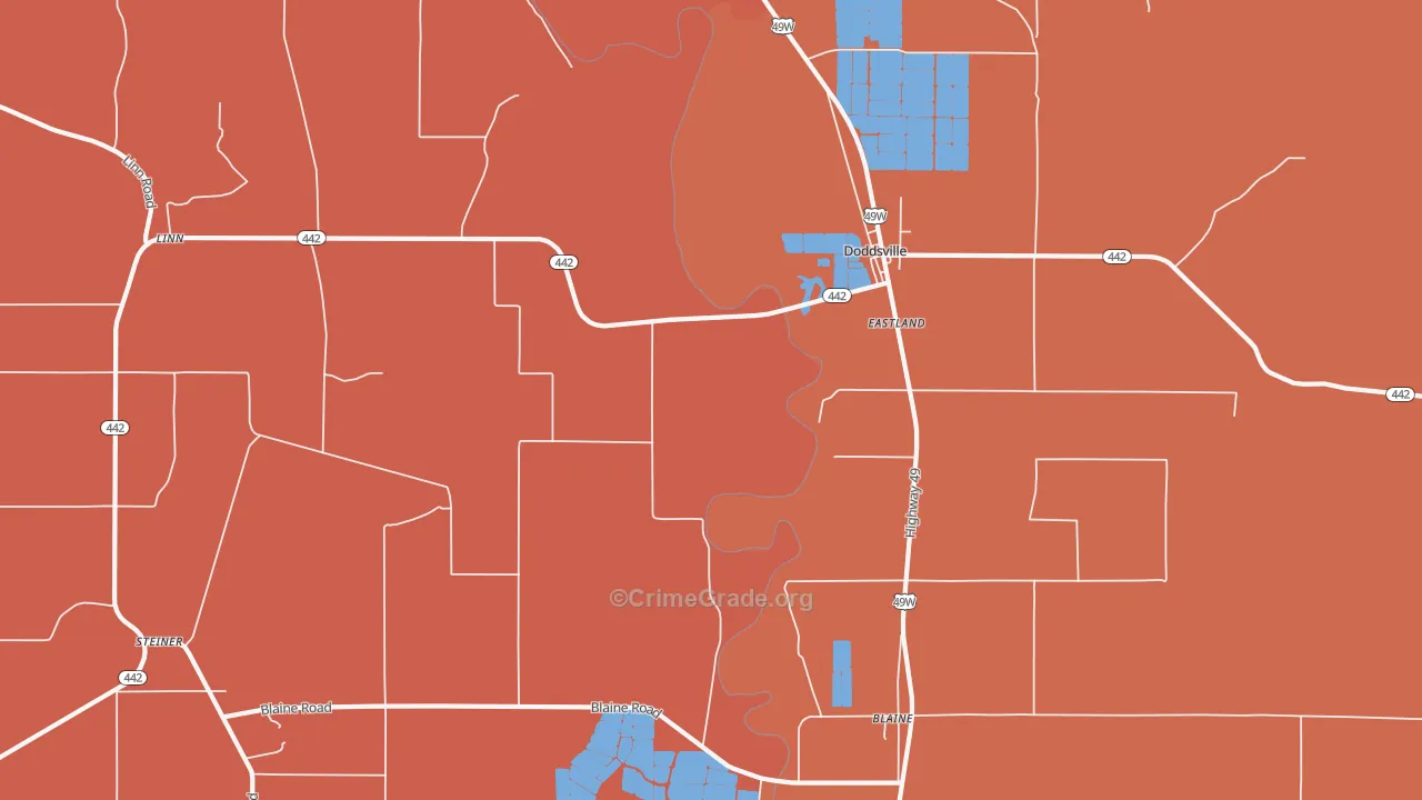 Linn, MS Map of Vehicle Theft Rates