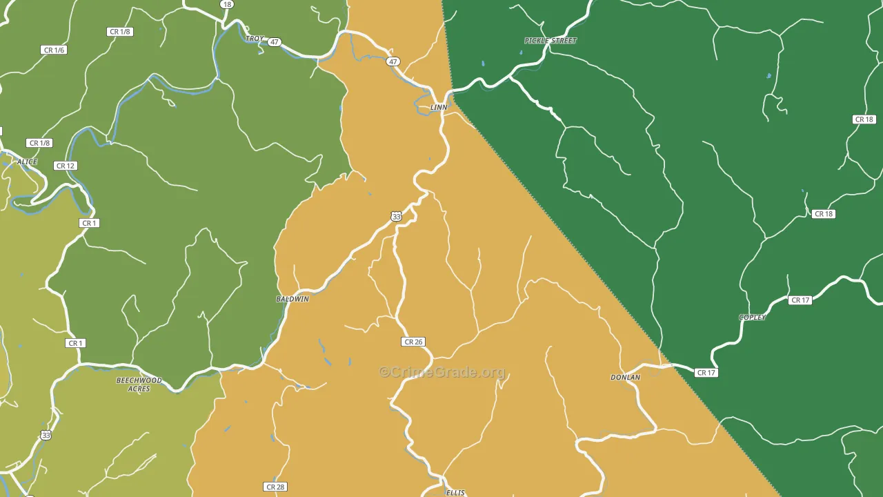 Linn, WV Map of Vehicle Theft Rates