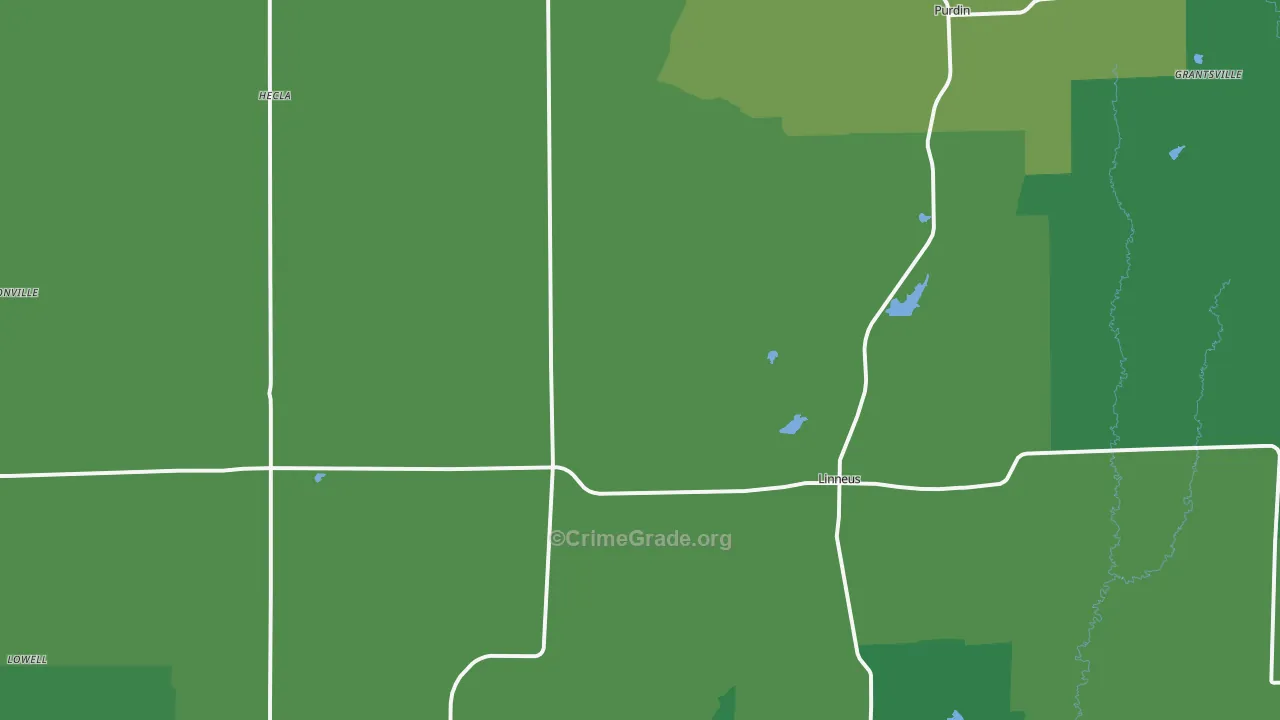 Linneus, MO Map of Vehicle Theft Rates