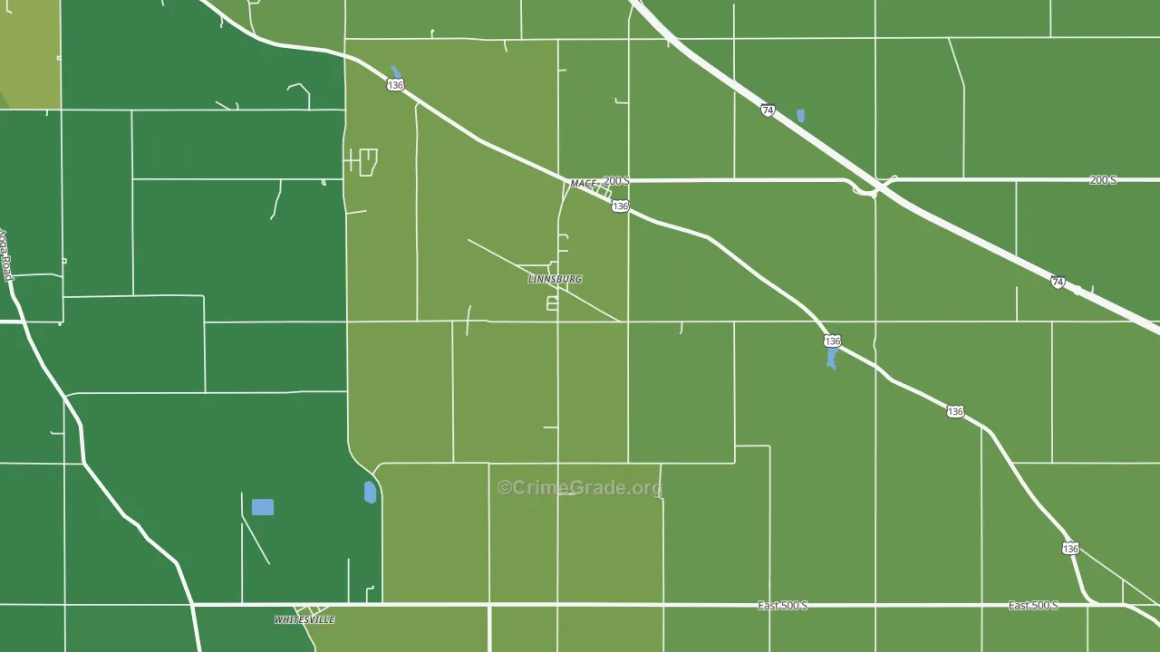 Linnsburg, IN Map of Vehicle Theft Rates