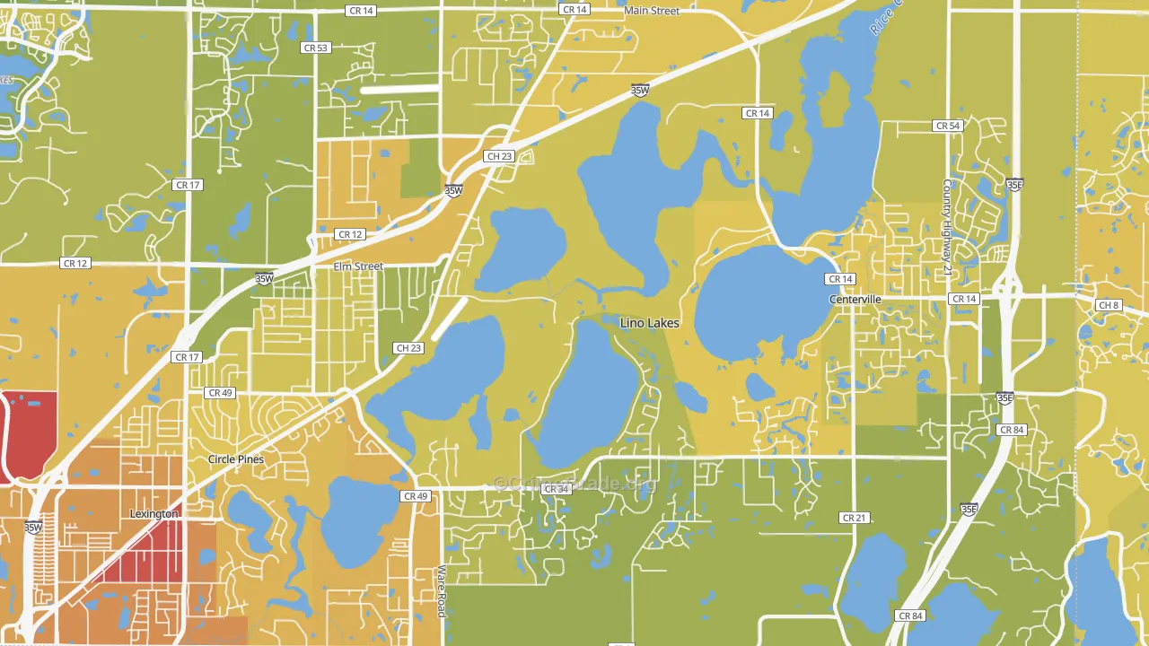 Lino Lakes, MN Map of Vehicle Theft Rates