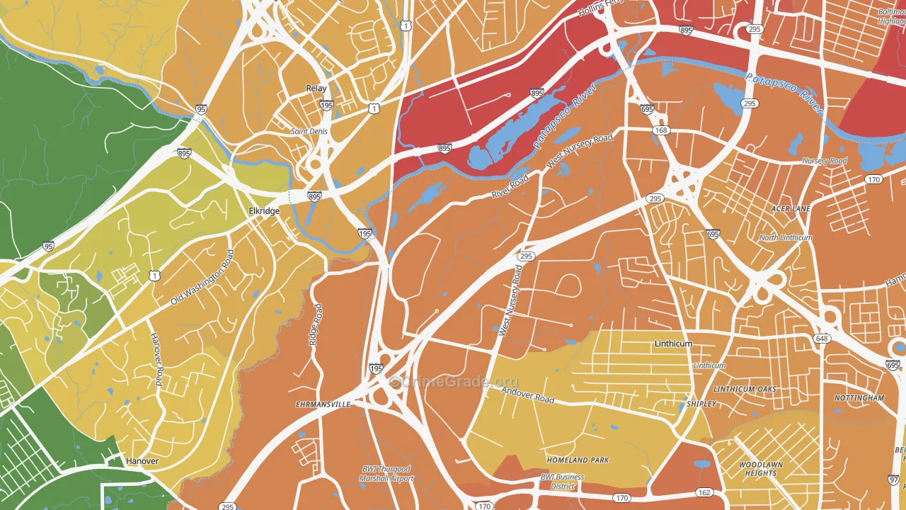 Linthicum Heights, MD Map of Vehicle Theft Rates
