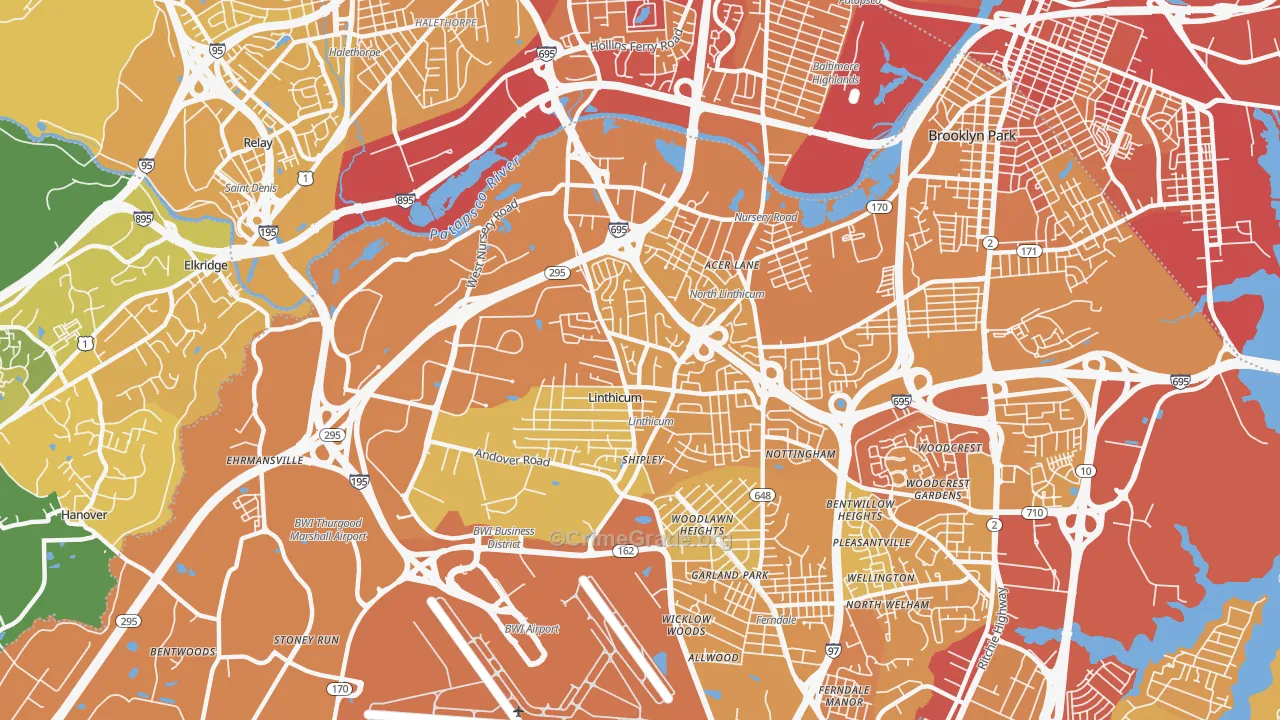 Linthicum, MD Map of Vehicle Theft Rates