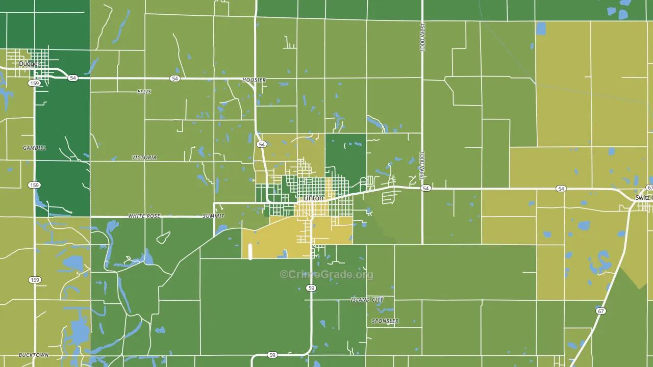 Linton, IN Map of Vehicle Theft Rates