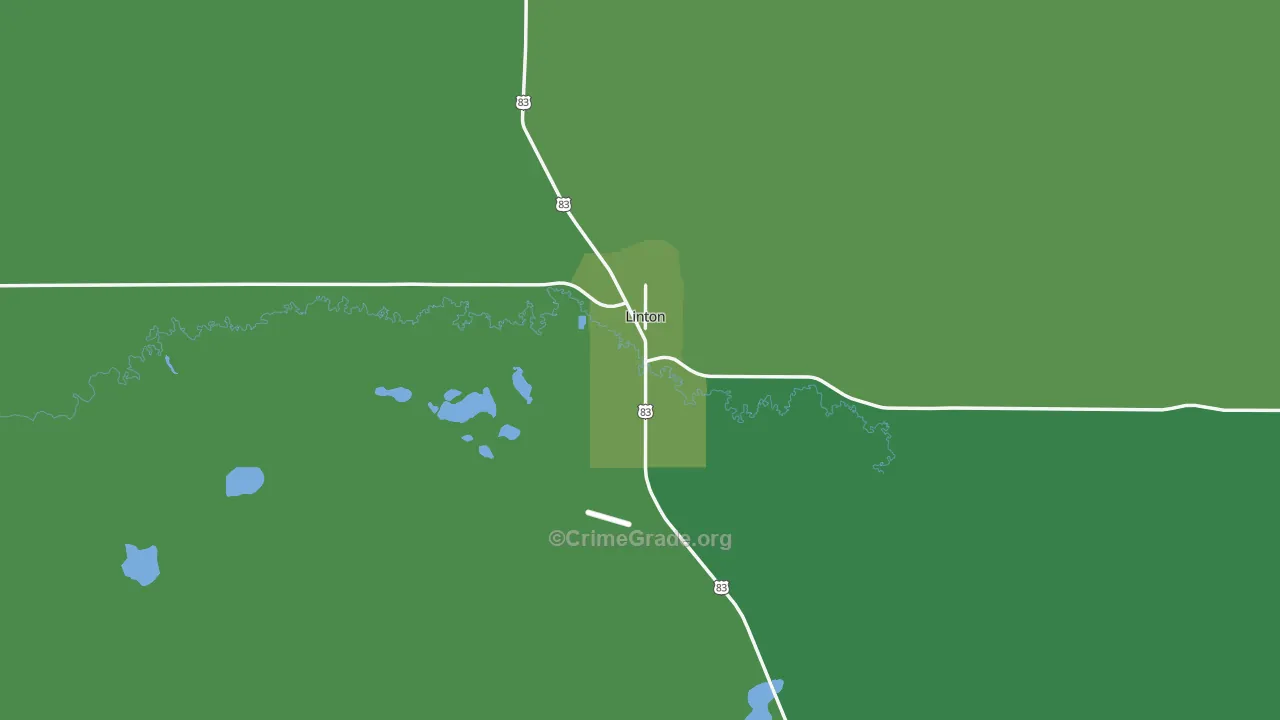 Linton, ND Map of Vehicle Theft Rates