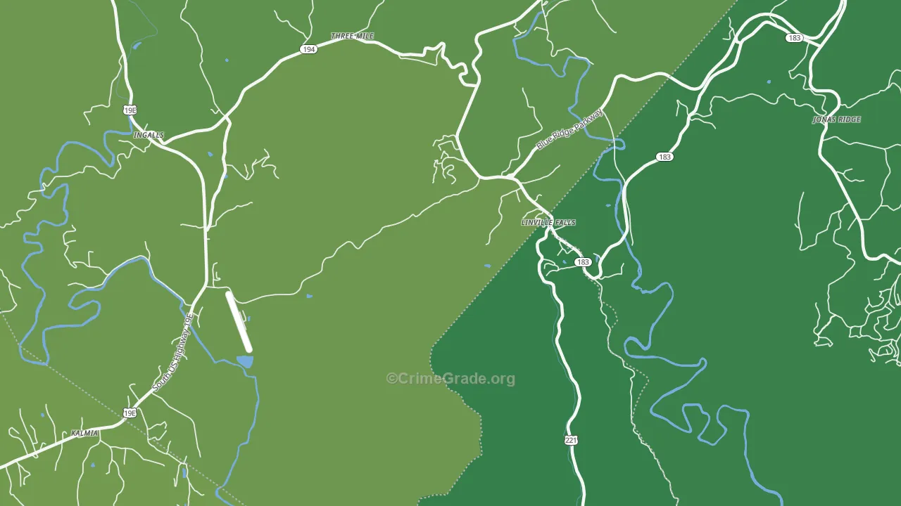 Linville Falls, NC Map of Vehicle Theft Rates