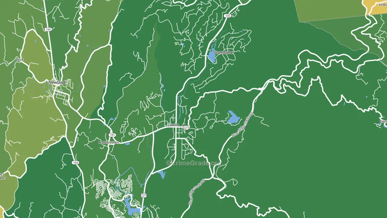 Linville, NC Map of Vehicle Theft Rates