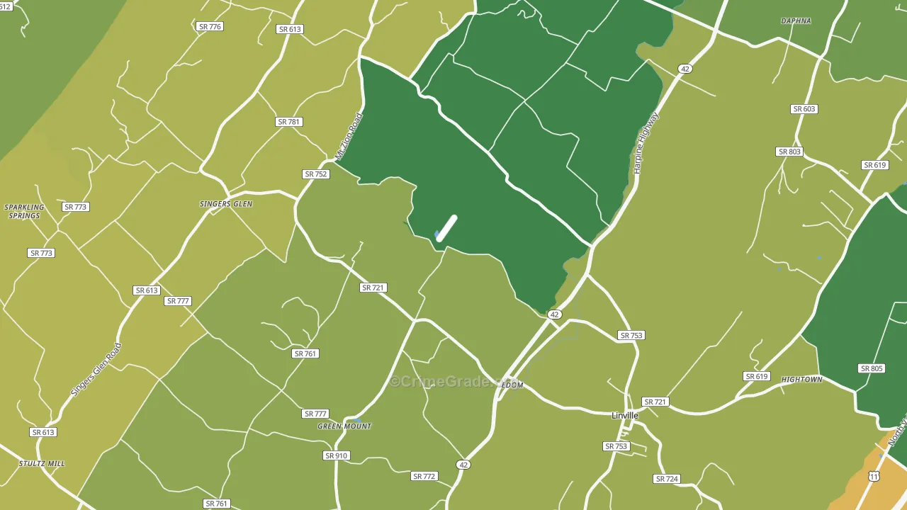 Linville, VA Map of Vehicle Theft Rates