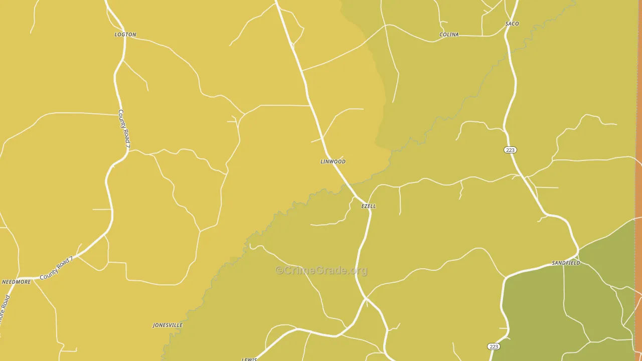 Linwood, AL Map of Vehicle Theft Rates