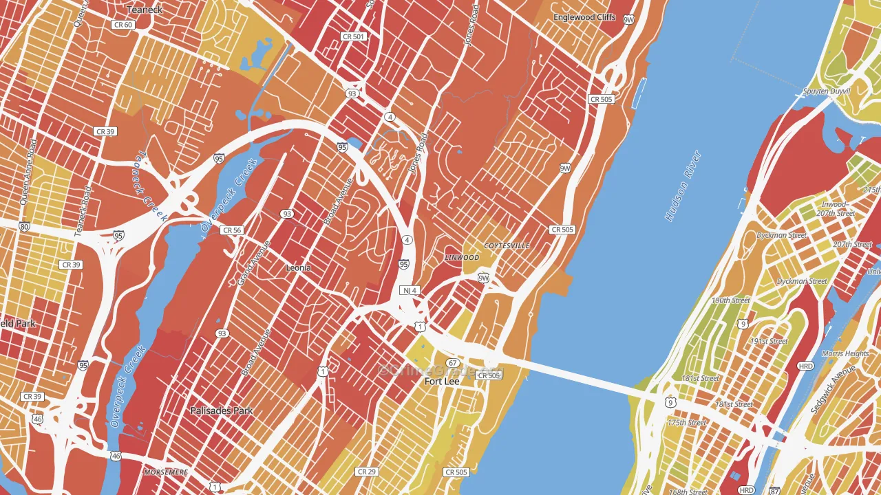Linwood, Fort Lee, NJ Map of Vehicle Theft Rates