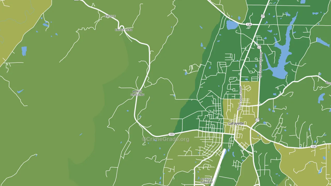 Linwood, GA Map of Vehicle Theft Rates