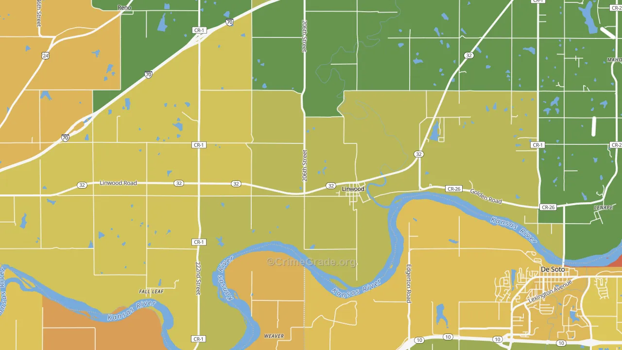 Linwood, KS Map of Vehicle Theft Rates