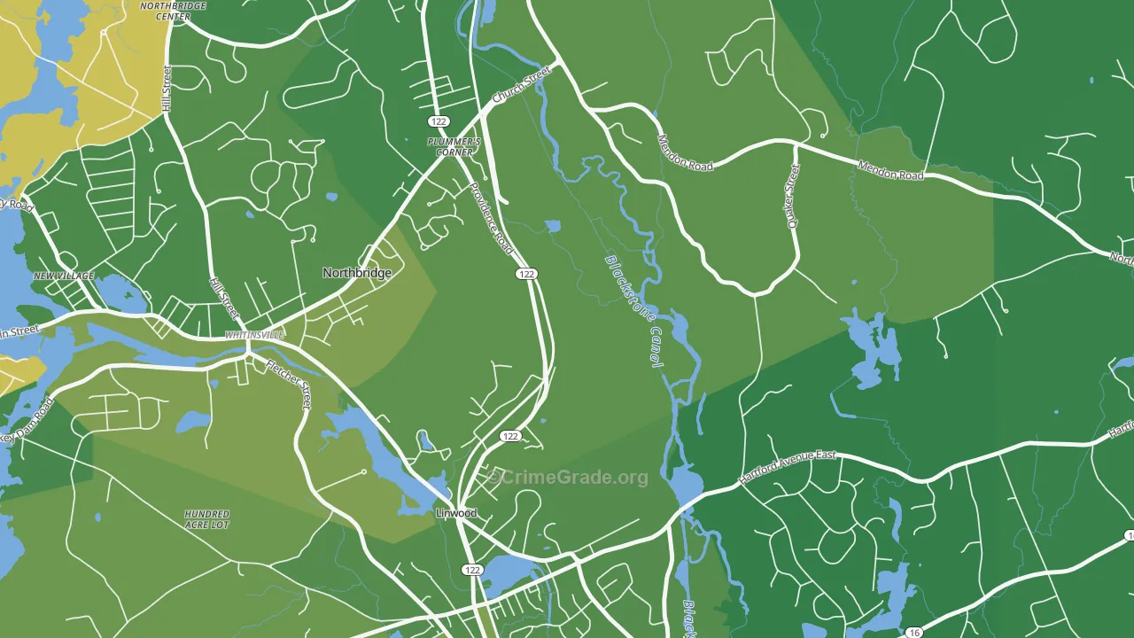 Linwood, MA Map of Vehicle Theft Rates