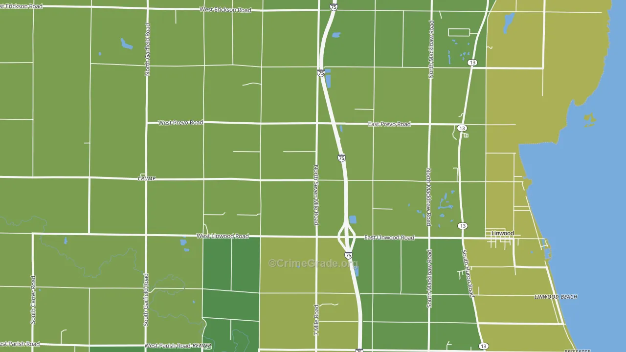 Linwood, MI Map of Vehicle Theft Rates