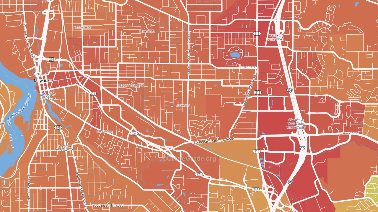 Linwood, Milwaukie, OR Map of Vehicle Theft Rates