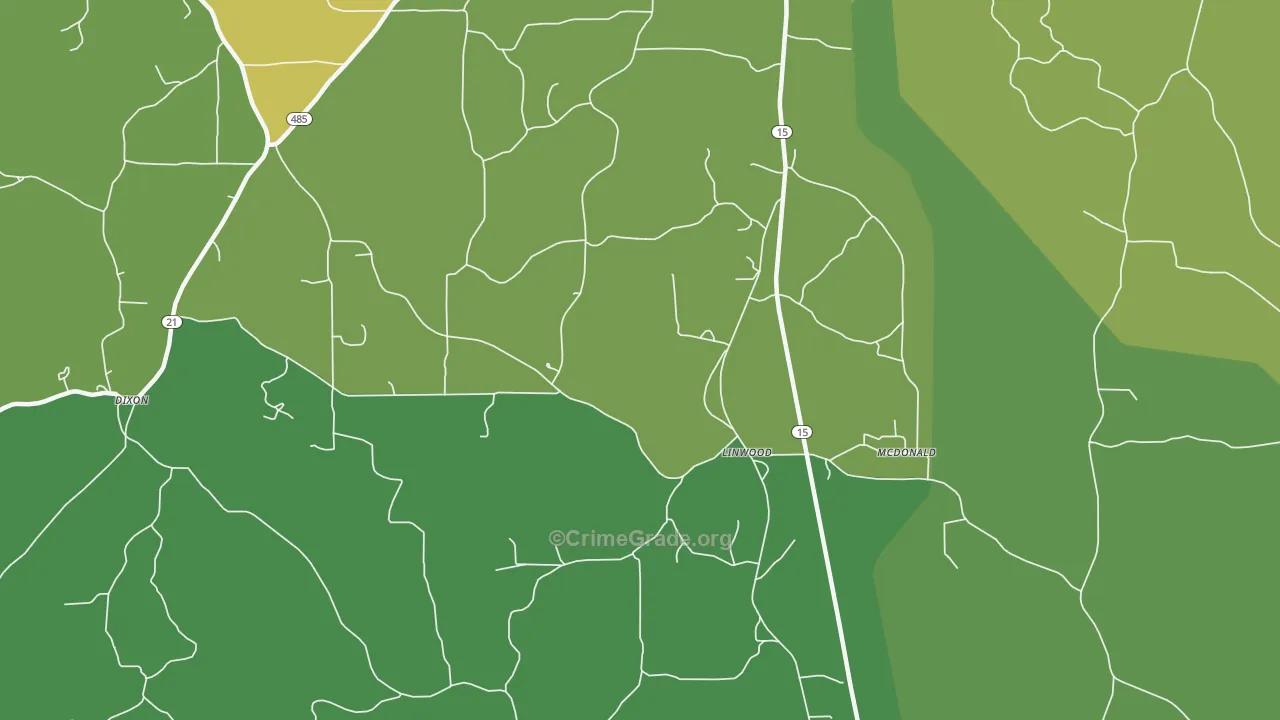 Linwood, MS Map of Vehicle Theft Rates