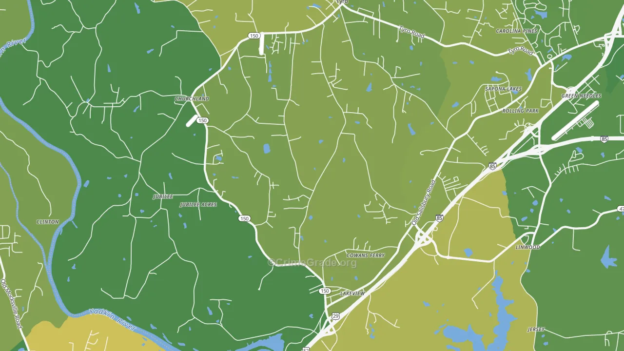 Linwood, NC Map of Vehicle Theft Rates