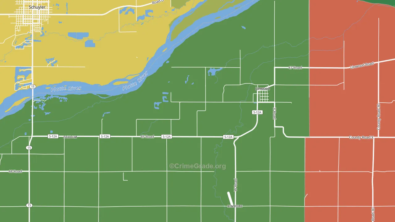 Linwood, NE Map of Vehicle Theft Rates