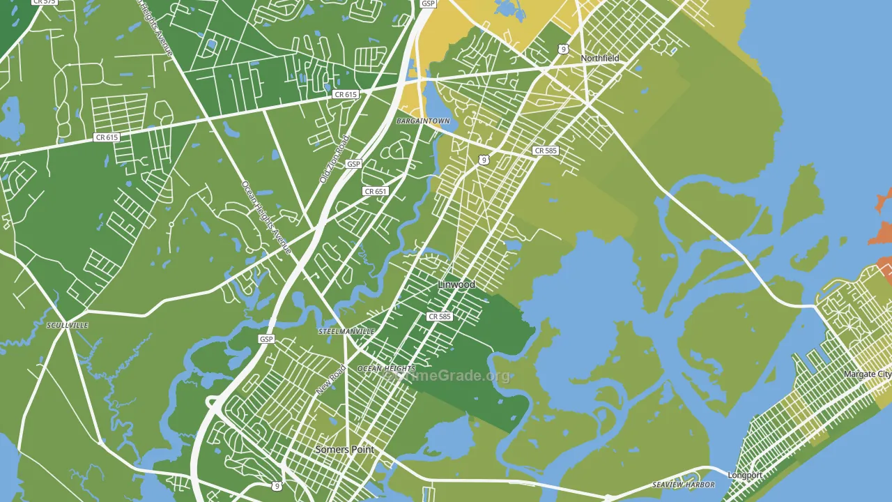 Linwood, NJ Map of Vehicle Theft Rates
