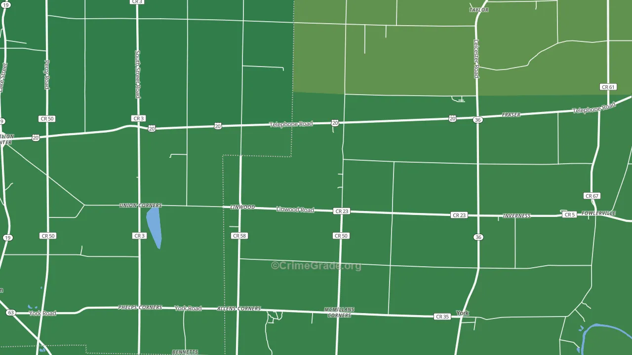 Linwood, NY Map of Vehicle Theft Rates