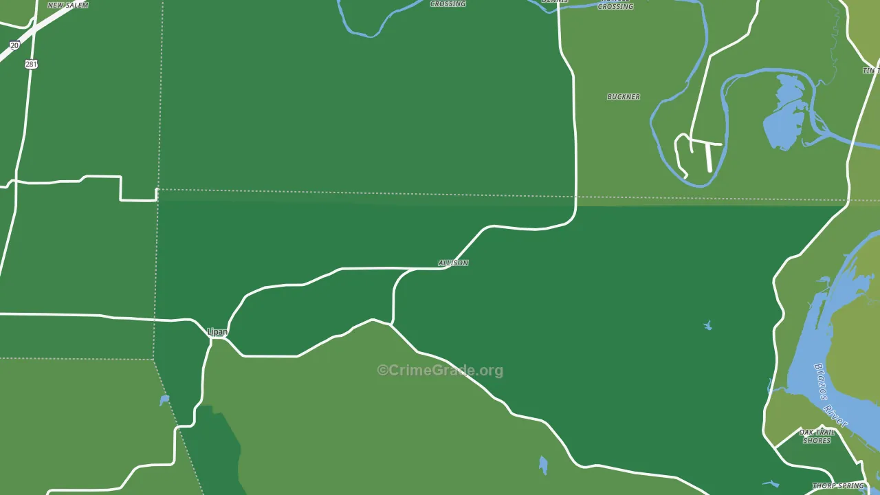 Lipan, TX Map of Vehicle Theft Rates